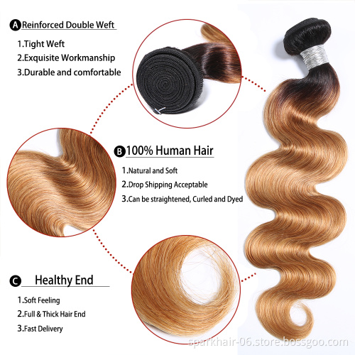 SPARK Hot Sale 1b 27 ombre color body wave hair bundles 3 tone human hair 1b 27 body wave hair
